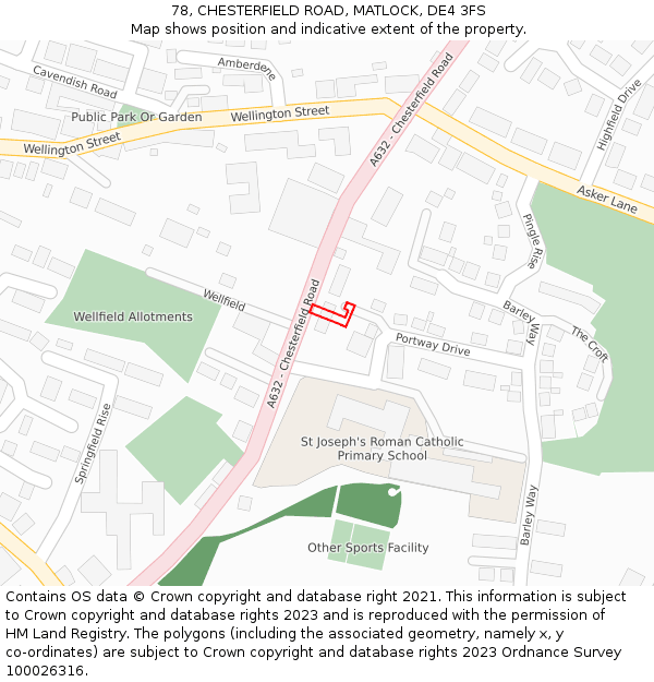 78, CHESTERFIELD ROAD, MATLOCK, DE4 3FS: Location map and indicative extent of plot