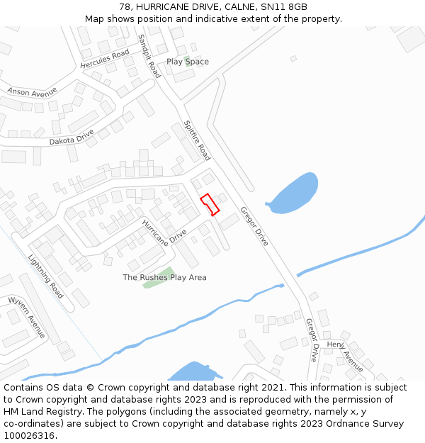78, HURRICANE DRIVE, CALNE, SN11 8GB: Location map and indicative extent of plot