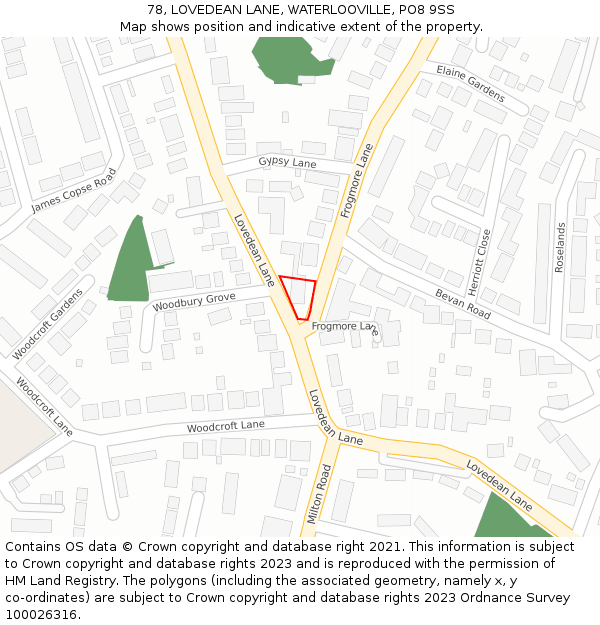 78, LOVEDEAN LANE, WATERLOOVILLE, PO8 9SS: Location map and indicative extent of plot