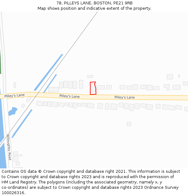 78, PILLEYS LANE, BOSTON, PE21 9RB: Location map and indicative extent of plot
