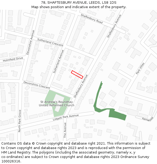 78, SHAFTESBURY AVENUE, LEEDS, LS8 1DS: Location map and indicative extent of plot