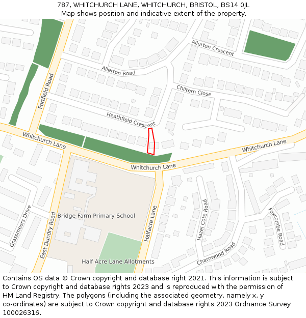 787, WHITCHURCH LANE, WHITCHURCH, BRISTOL, BS14 0JL: Location map and indicative extent of plot