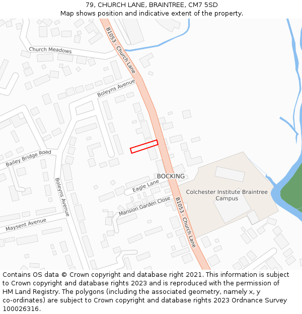 79, CHURCH LANE, BRAINTREE, CM7 5SD: Location map and indicative extent of plot