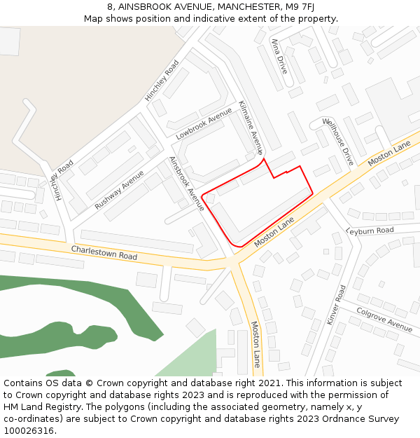 8, AINSBROOK AVENUE, MANCHESTER, M9 7FJ: Location map and indicative extent of plot