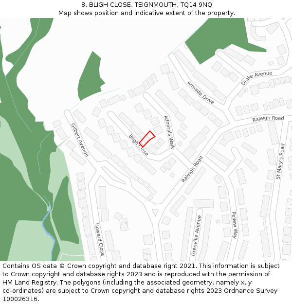 8, BLIGH CLOSE, TEIGNMOUTH, TQ14 9NQ: Location map and indicative extent of plot