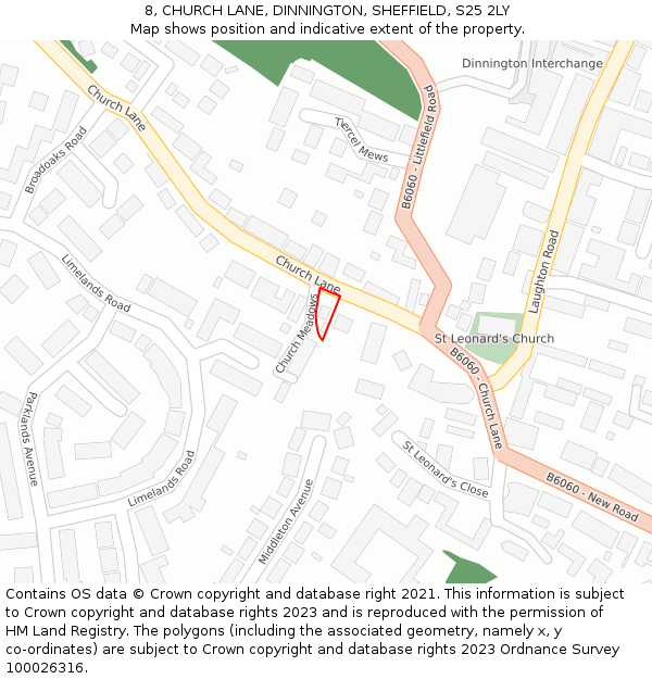 8, CHURCH LANE, DINNINGTON, SHEFFIELD, S25 2LY: Location map and indicative extent of plot