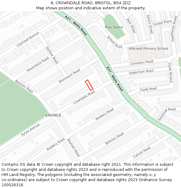 8, CROWNDALE ROAD, BRISTOL, BS4 2DZ: Location map and indicative extent of plot
