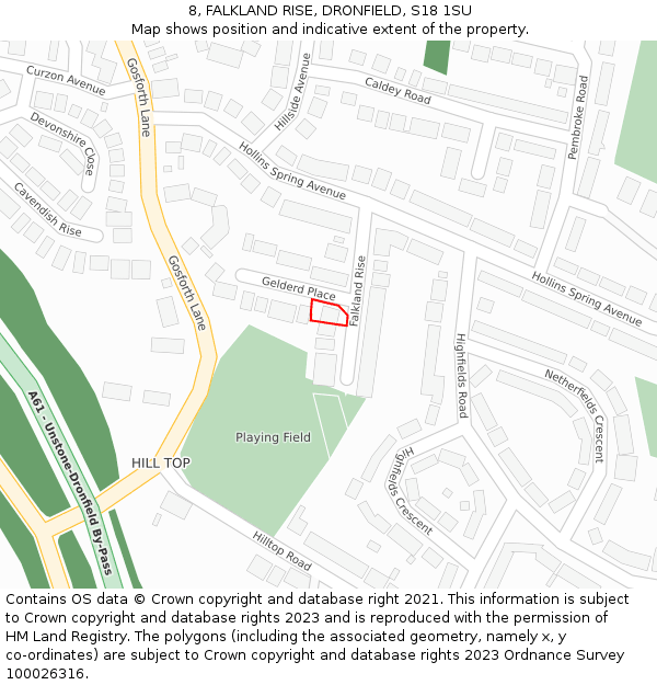 8, FALKLAND RISE, DRONFIELD, S18 1SU: Location map and indicative extent of plot
