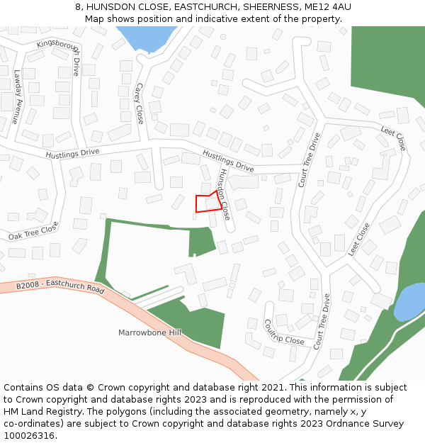 8, HUNSDON CLOSE, EASTCHURCH, SHEERNESS, ME12 4AU: Location map and indicative extent of plot