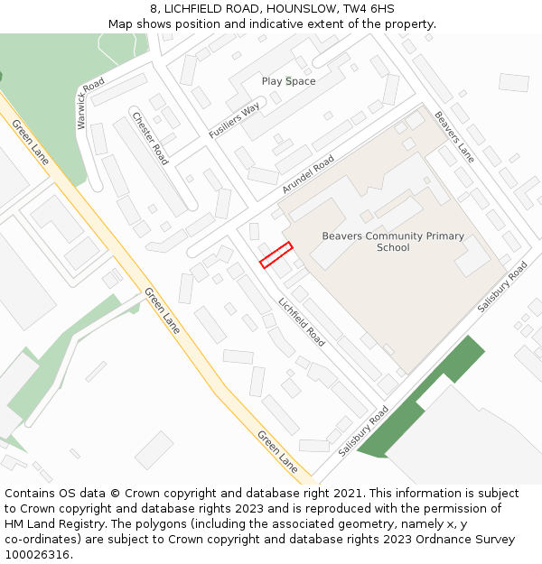 8, LICHFIELD ROAD, HOUNSLOW, TW4 6HS: Location map and indicative extent of plot
