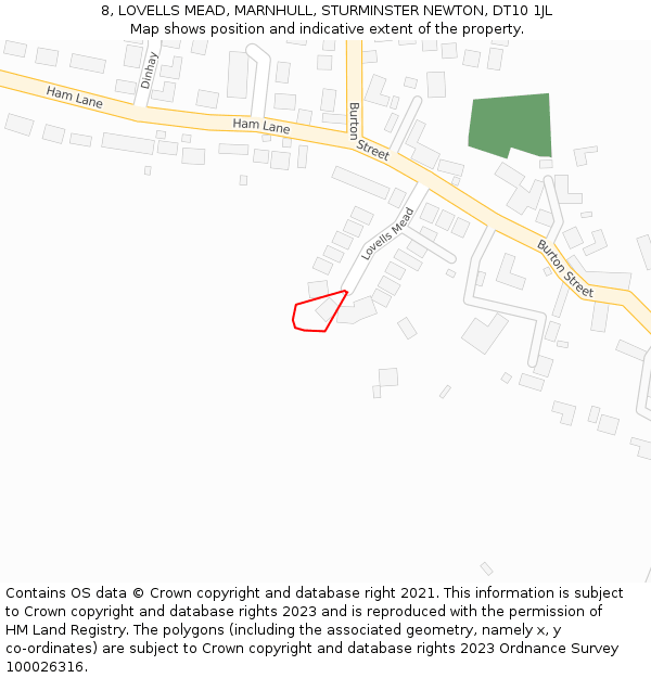 8, LOVELLS MEAD, MARNHULL, STURMINSTER NEWTON, DT10 1JL: Location map and indicative extent of plot