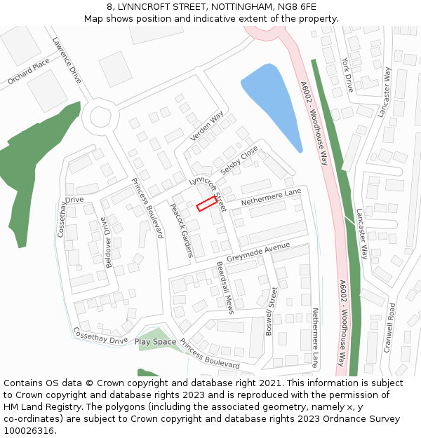 8, LYNNCROFT STREET, NOTTINGHAM, NG8 6FE: Location map and indicative extent of plot