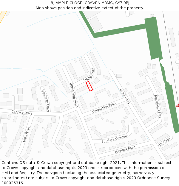 8, MAPLE CLOSE, CRAVEN ARMS, SY7 9RJ: Location map and indicative extent of plot