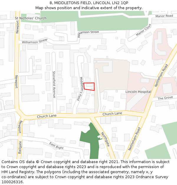 8, MIDDLETONS FIELD, LINCOLN, LN2 1QP: Location map and indicative extent of plot