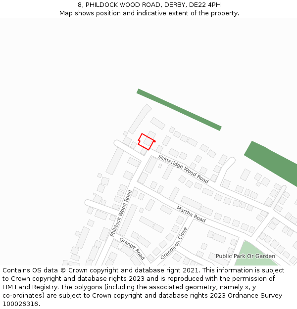 8, PHILDOCK WOOD ROAD, DERBY, DE22 4PH: Location map and indicative extent of plot