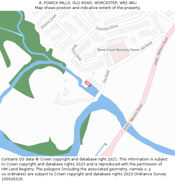 8, POWICK MILLS, OLD ROAD, WORCESTER, WR2 4BU: Location map and indicative extent of plot