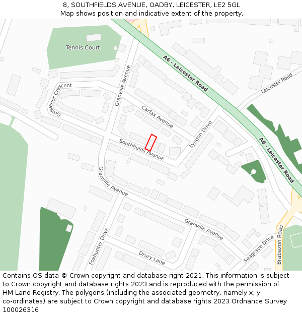 8, SOUTHFIELDS AVENUE, OADBY, LEICESTER, LE2 5GL: Location map and indicative extent of plot