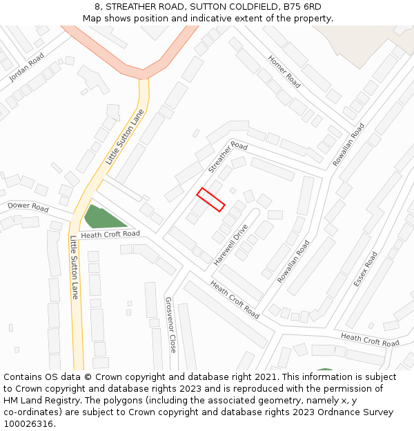 8, STREATHER ROAD, SUTTON COLDFIELD, B75 6RD: Location map and indicative extent of plot