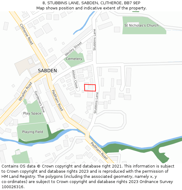 8, STUBBINS LANE, SABDEN, CLITHEROE, BB7 9EP: Location map and indicative extent of plot