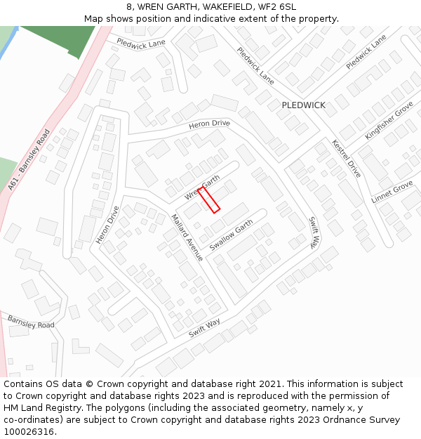 8, WREN GARTH, WAKEFIELD, WF2 6SL: Location map and indicative extent of plot