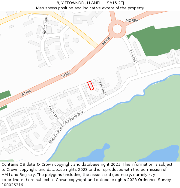 8, Y FFOWNDRI, LLANELLI, SA15 2EJ: Location map and indicative extent of plot