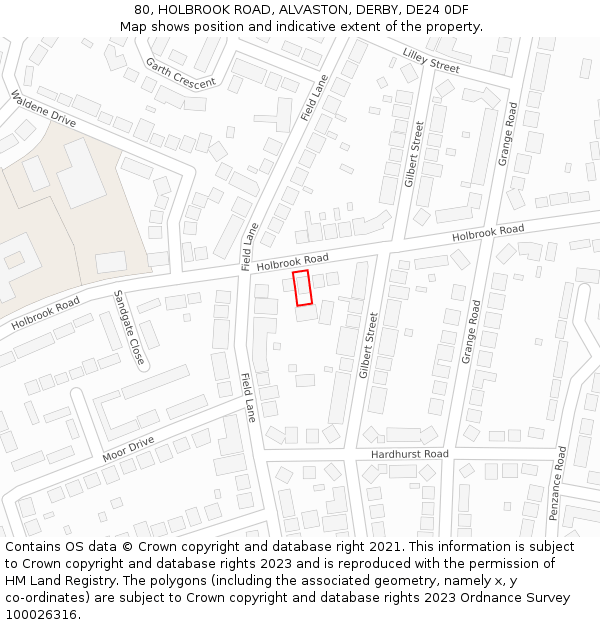 80, HOLBROOK ROAD, ALVASTON, DERBY, DE24 0DF: Location map and indicative extent of plot