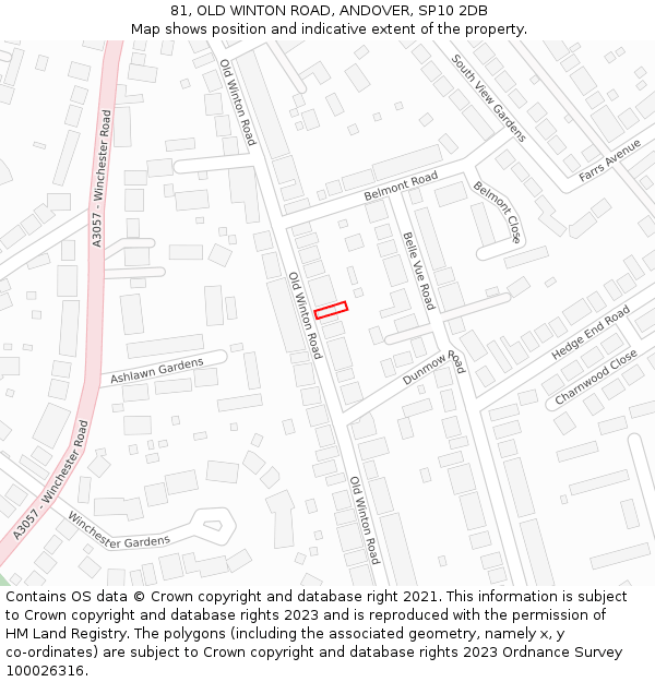 81, OLD WINTON ROAD, ANDOVER, SP10 2DB: Location map and indicative extent of plot