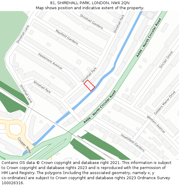 81, SHIREHALL PARK, LONDON, NW4 2QN: Location map and indicative extent of plot