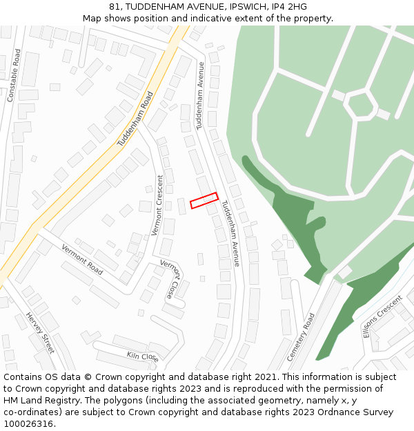 81, TUDDENHAM AVENUE, IPSWICH, IP4 2HG: Location map and indicative extent of plot