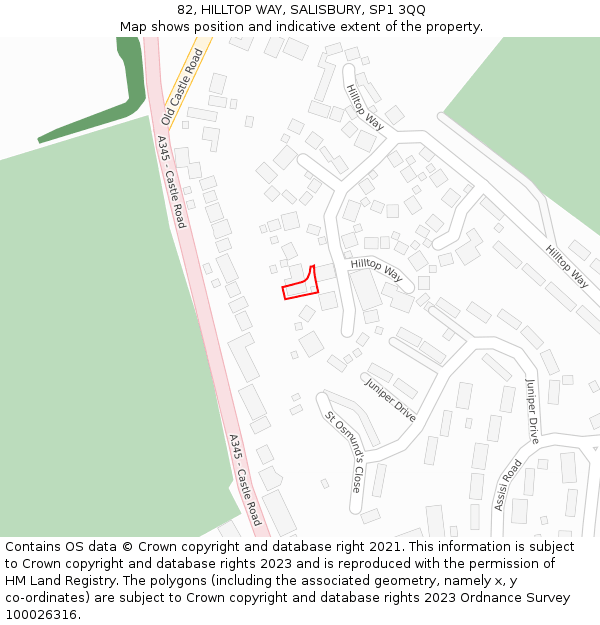 82, HILLTOP WAY, SALISBURY, SP1 3QQ: Location map and indicative extent of plot