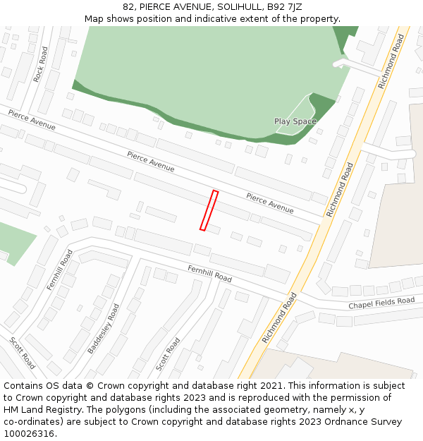 82, PIERCE AVENUE, SOLIHULL, B92 7JZ: Location map and indicative extent of plot