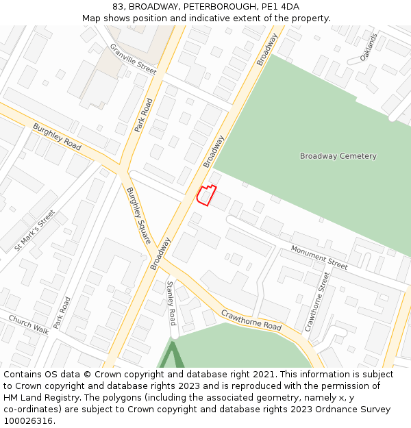 83, BROADWAY, PETERBOROUGH, PE1 4DA: Location map and indicative extent of plot