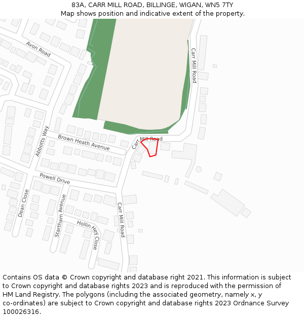 83A, CARR MILL ROAD, BILLINGE, WIGAN, WN5 7TY: Location map and indicative extent of plot