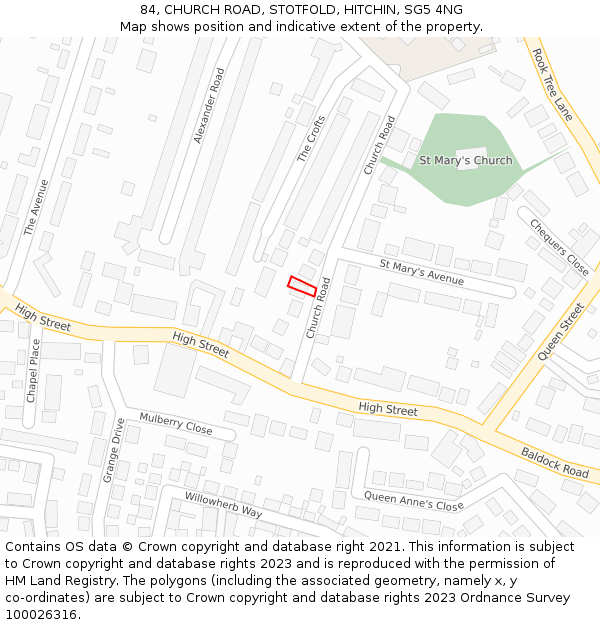 84, CHURCH ROAD, STOTFOLD, HITCHIN, SG5 4NG: Location map and indicative extent of plot