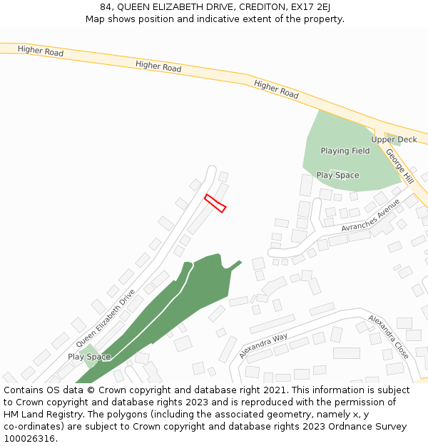 84, QUEEN ELIZABETH DRIVE, CREDITON, EX17 2EJ: Location map and indicative extent of plot