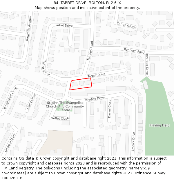 84, TARBET DRIVE, BOLTON, BL2 6LX: Location map and indicative extent of plot
