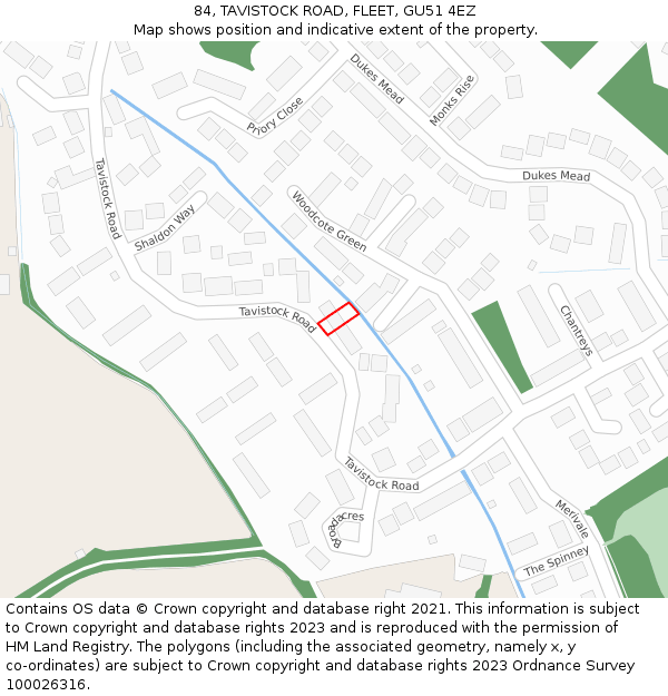 84, TAVISTOCK ROAD, FLEET, GU51 4EZ: Location map and indicative extent of plot