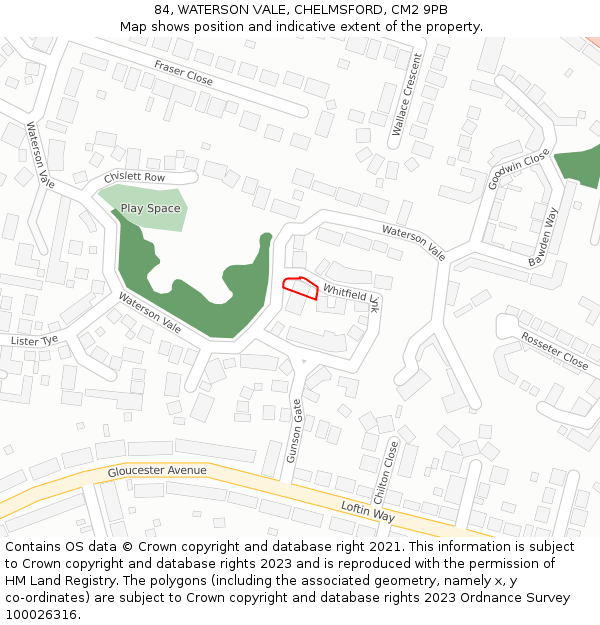 84, WATERSON VALE, CHELMSFORD, CM2 9PB: Location map and indicative extent of plot
