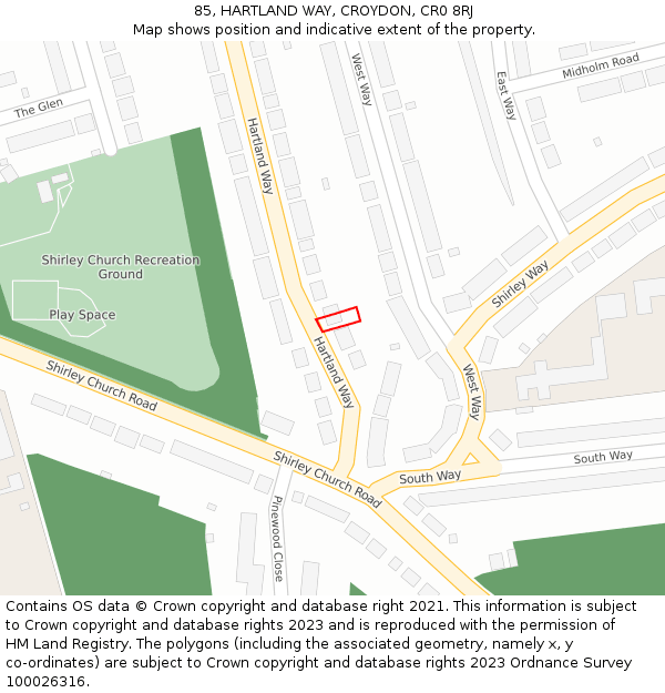 85, HARTLAND WAY, CROYDON, CR0 8RJ: Location map and indicative extent of plot