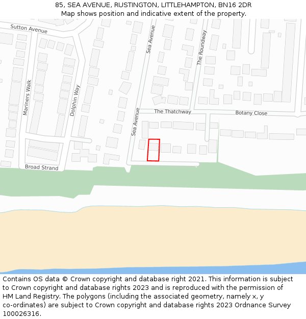 85, SEA AVENUE, RUSTINGTON, LITTLEHAMPTON, BN16 2DR: Location map and indicative extent of plot