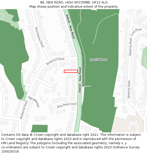 86, NEW ROAD, HIGH WYCOMBE, HP12 4LG: Location map and indicative extent of plot