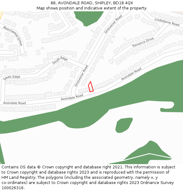 88, AVONDALE ROAD, SHIPLEY, BD18 4QX: Location map and indicative extent of plot