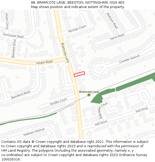 88, BRAMCOTE LANE, BEESTON, NOTTINGHAM, NG9 4ES: Location map and indicative extent of plot