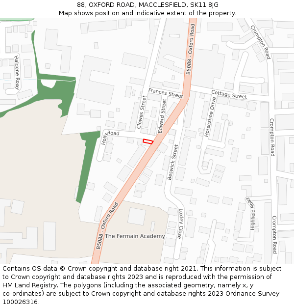 88, OXFORD ROAD, MACCLESFIELD, SK11 8JG: Location map and indicative extent of plot