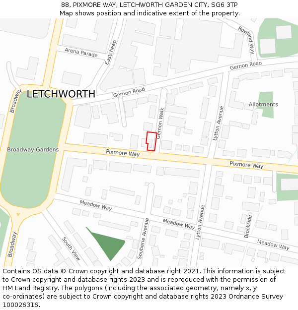 88, PIXMORE WAY, LETCHWORTH GARDEN CITY, SG6 3TP: Location map and indicative extent of plot