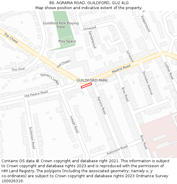 89, AGRARIA ROAD, GUILDFORD, GU2 4LG: Location map and indicative extent of plot