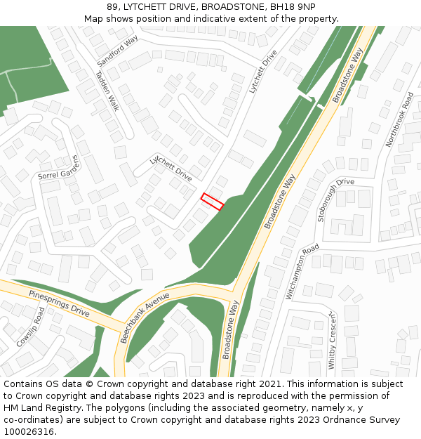 89, LYTCHETT DRIVE, BROADSTONE, BH18 9NP: Location map and indicative extent of plot