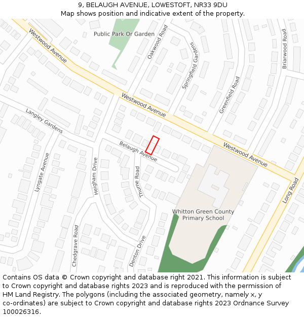 9, BELAUGH AVENUE, LOWESTOFT, NR33 9DU: Location map and indicative extent of plot