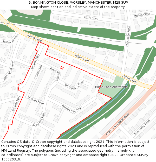 9, BONNINGTON CLOSE, WORSLEY, MANCHESTER, M28 3UP: Location map and indicative extent of plot