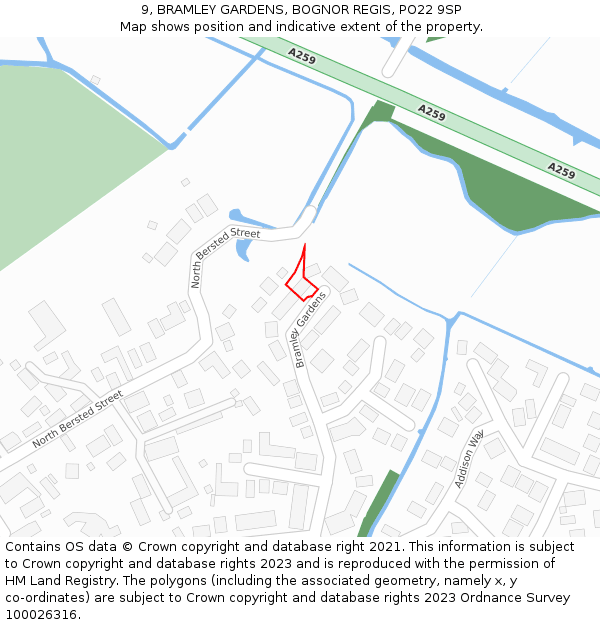 9, BRAMLEY GARDENS, BOGNOR REGIS, PO22 9SP: Location map and indicative extent of plot